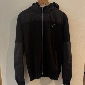 Prada Black Hooded Jacket with Logo Detail